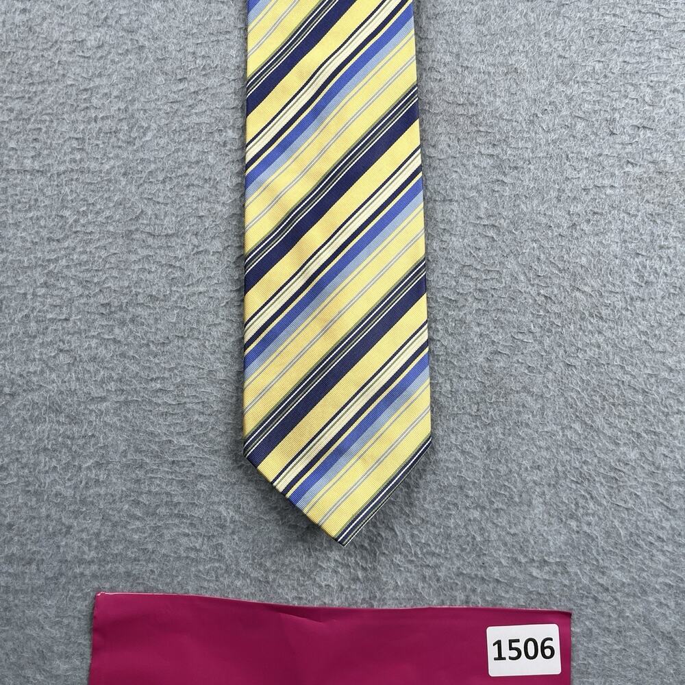 Tommy Bahama Tie Off Island Necktie Silk Yellow Blue Diagonal Striped Made USA